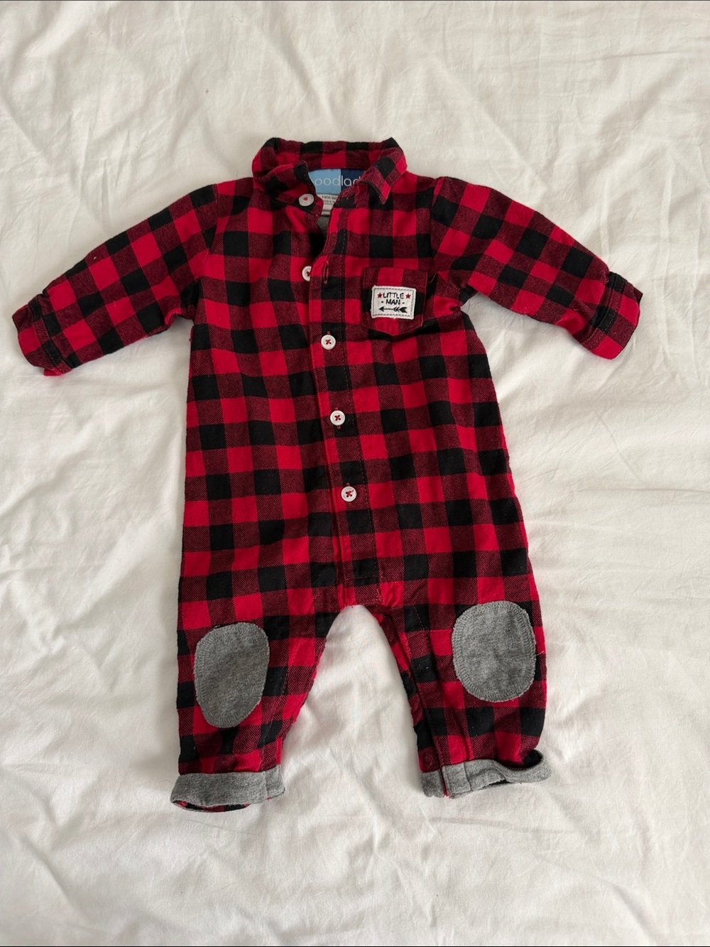 Good Lad Red and Black Buffalo Plaid Footie One-Piece baby boy 3-6 months